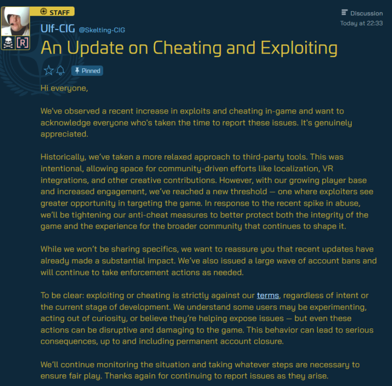 Star Citizen: Oszustwa i Bany – Oficjalne Stanowisko CIG i Reakcje Graczy